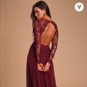 Lulu’s Awaken My Love Burgundy Long Sleeve Lace Maxi Dress - NWT